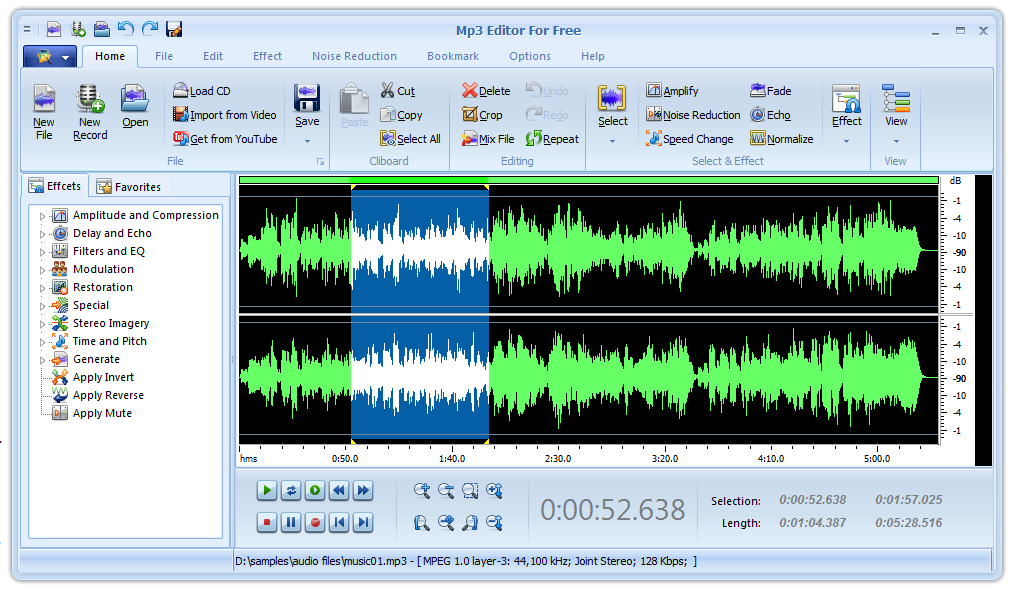 Visual audio editor to edit music files of tons of formats.