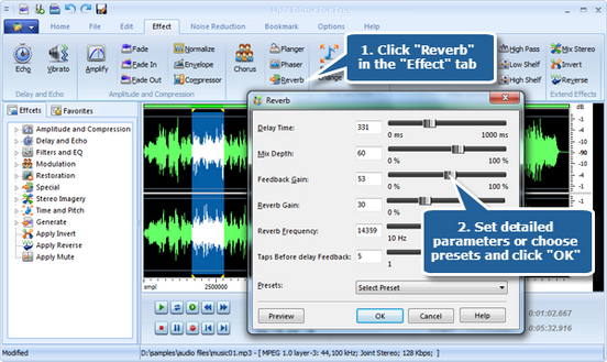 Add reverb effect to your sound file Add reverb effect to your sound file