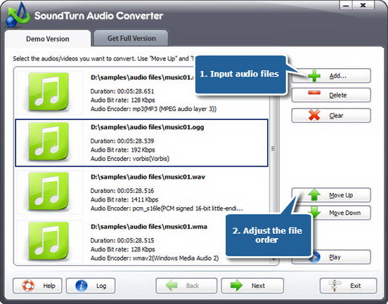 Add audio files to the conversion list Add audio files to the conversion list