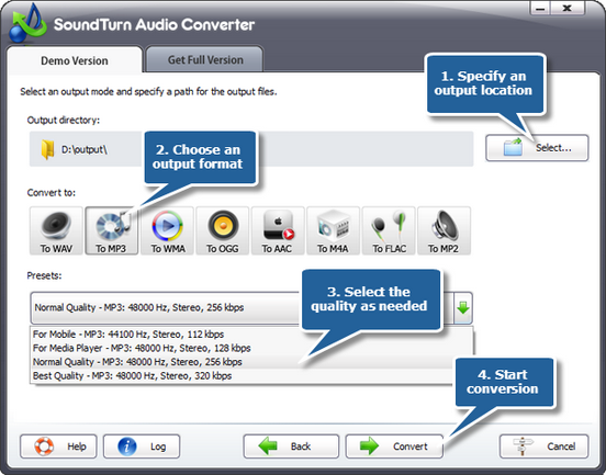 Specify output settings Specify output settings