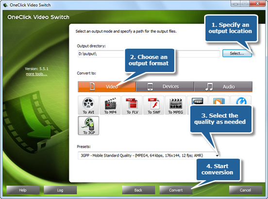 Specify output settings Specify output settings