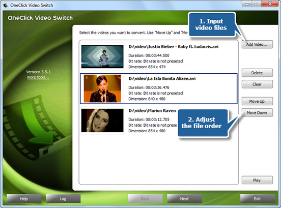 Add video files to conversion list Add video files to conversion list